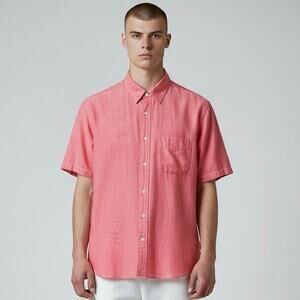 Rag & Bone Cotton Red Pink Chambray Short Sleeve‎ Button Down Shirt - S